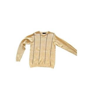Bill‎ Blass Men's Cable Knit Crew Neck Tennis Golf preppy Sweater Yellow Size L